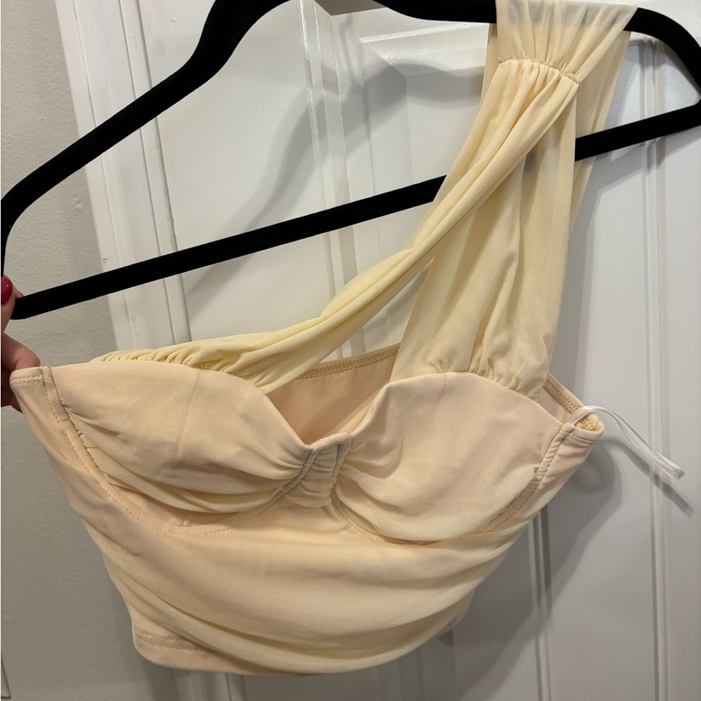 Beige one shoulder top